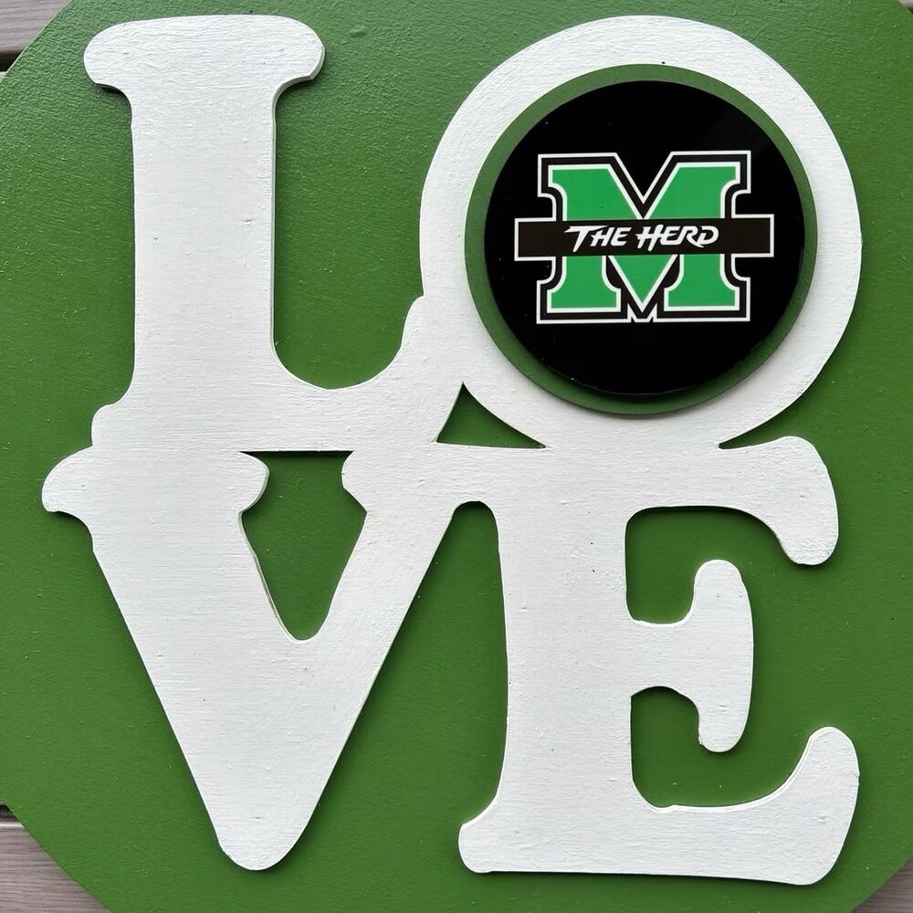 Marshall “LOVE” The Herd 3D Wood Decor Sign - Hang on Front Door, Porch Wall etc